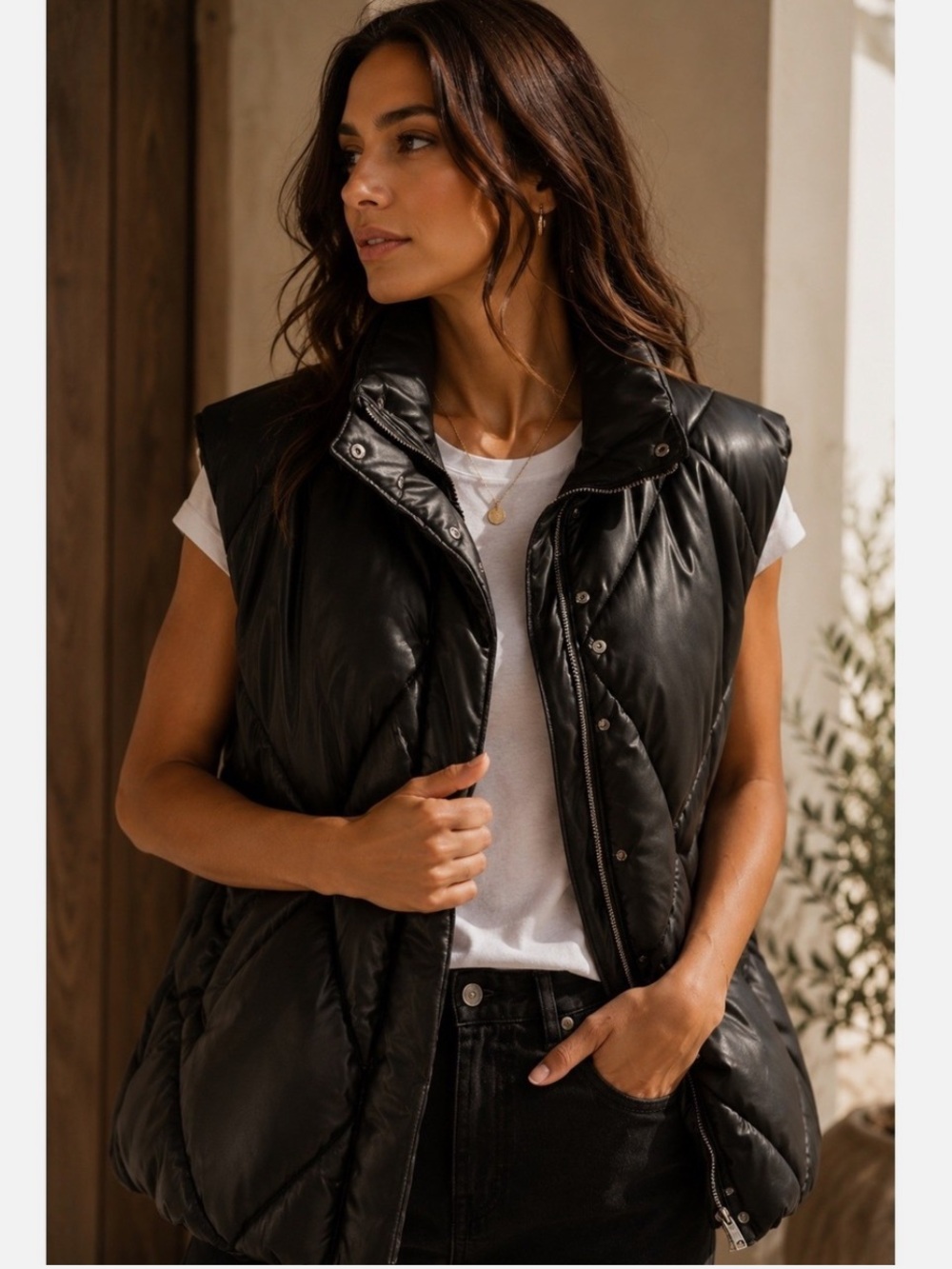 Abercrombie & Fitch Black Quilted Puffer Vest Vegan Leather